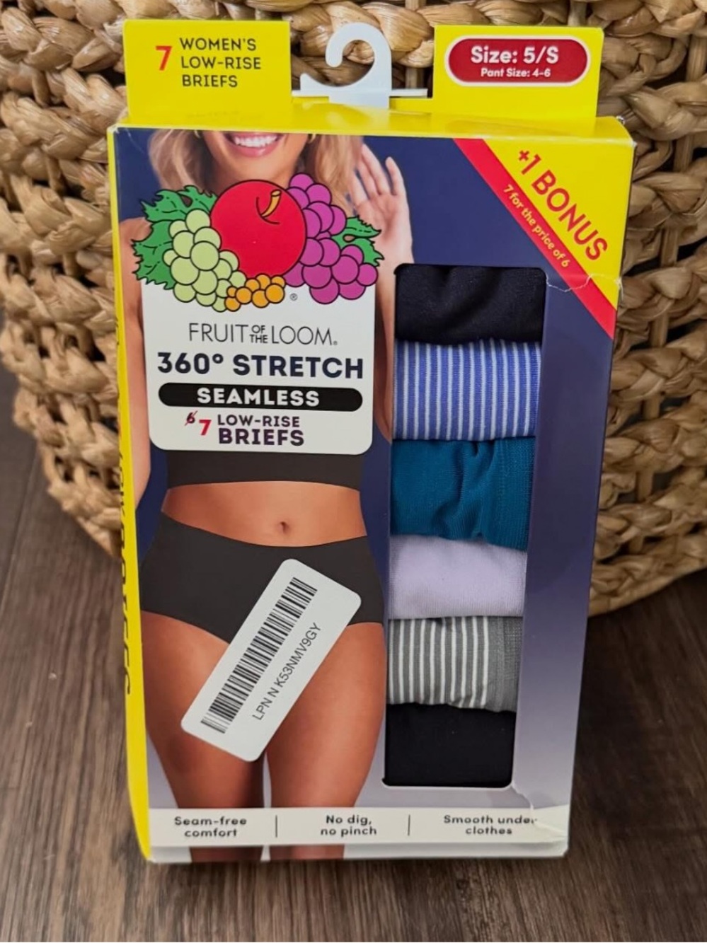 7 Pack FRUIT OF THE LOOM Women’s 5/S Briefs 360 Stretch Seamless Low Rise New